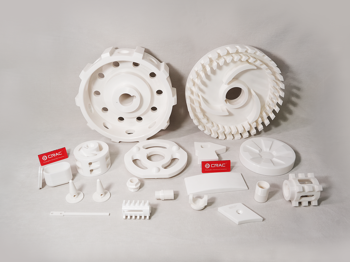 CRAC advanced ceramic mechanical parts including impellers, valve bodies, shafts, and structural components fabricated from yttria-stabilized zirconia and composite ceramics for corrosive and high-wear industrial environments
